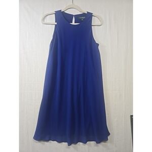 Lauren Ralph Lauren Blue Chiffon Tank Dress Cocktail Flowly Lined Women's Size 6